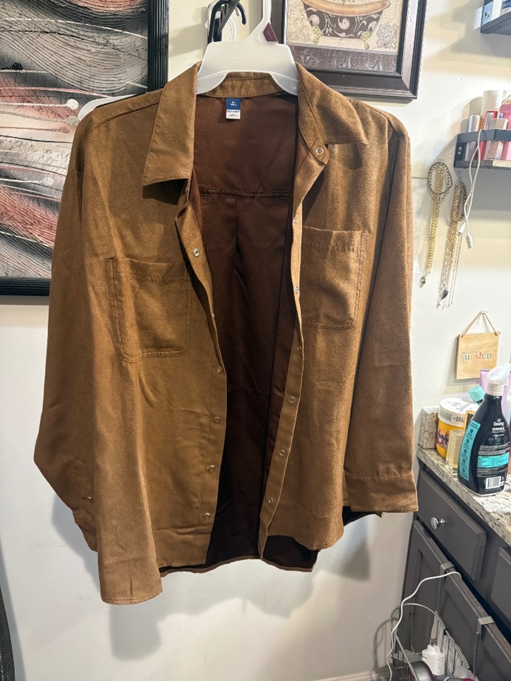 Brown Faux Suede Button-Up Shirt Jacket (Shacket) – Old Navy